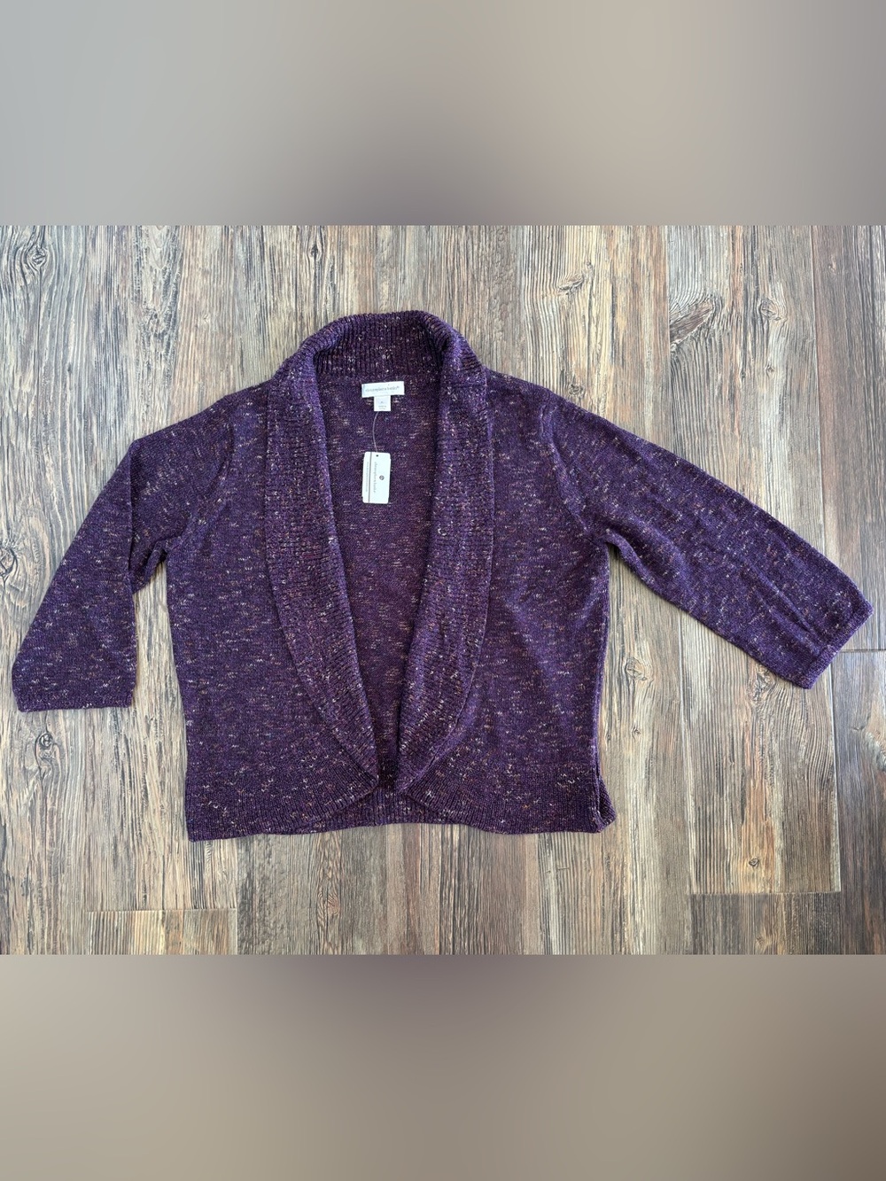 NWT Christopher & Banks Open-Front Speckled-Knit Shawl-Collar Cardigan XL Purple